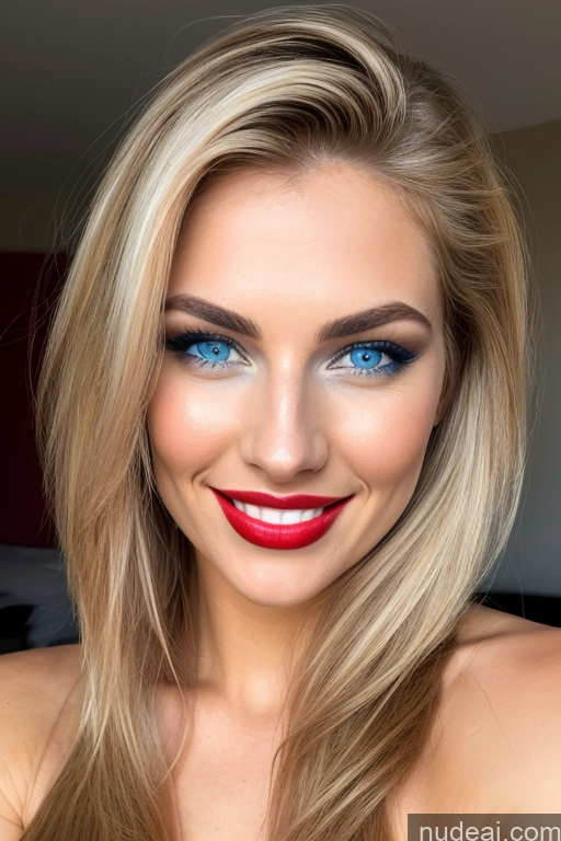 ai nude image of blond woman with blue eyes and red lips posing for a picture pics of One Busty Perfect Boobs Beautiful Lipstick Skinny 18 Happy Deep Blue Eyes Blonde Russian Snow Full Frontal Nude Miss Universe Model