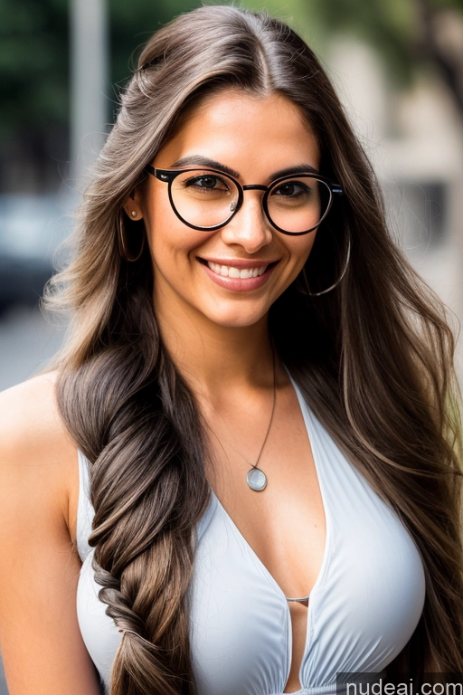 ai nude image of smiling woman with glasses and a necklace on her neck pics of Woman One Perfect Boobs Glasses Beautiful Tall Long Hair Fairer Skin 20s Happy Black Hair Indian Cafe Front View Dress