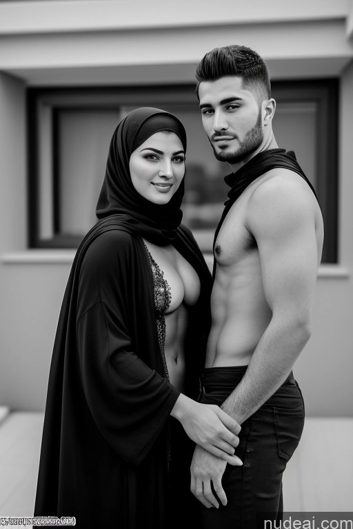 ai nude image of arafed couple in black and white pose for a picture pics of Small Tits Big Ass Thick 18 Niqab Western Nude Close Up Vaginal + Creampie Woman + Man Several Arabic