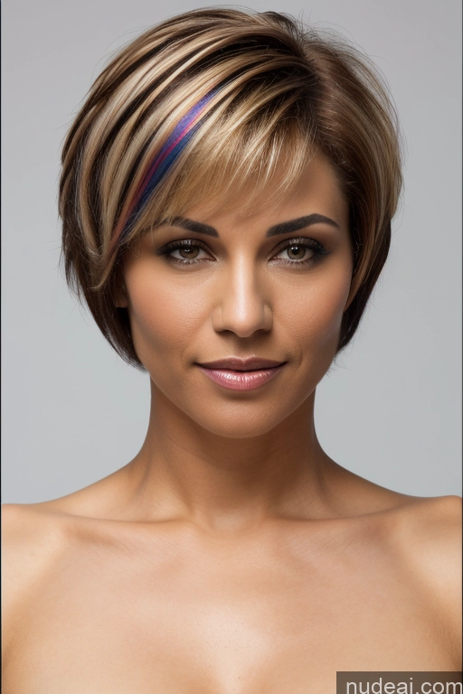 ai nude image of arafed woman with a colorful hair band on her head pics of Athlete Short Hair Egyptian Rainbow Haired Girl Close-up View Nude 50s Perfect Boobs