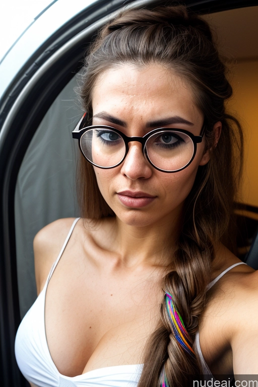 ai nude image of arafed woman with glasses and a tie sitting in a car pics of One Woman Big Ass Glasses Long Hair Pubic Hair 20s Angry Ginger Vietnamese Mirror Selfie Shower Back View Gaming Nude Bright Lighting