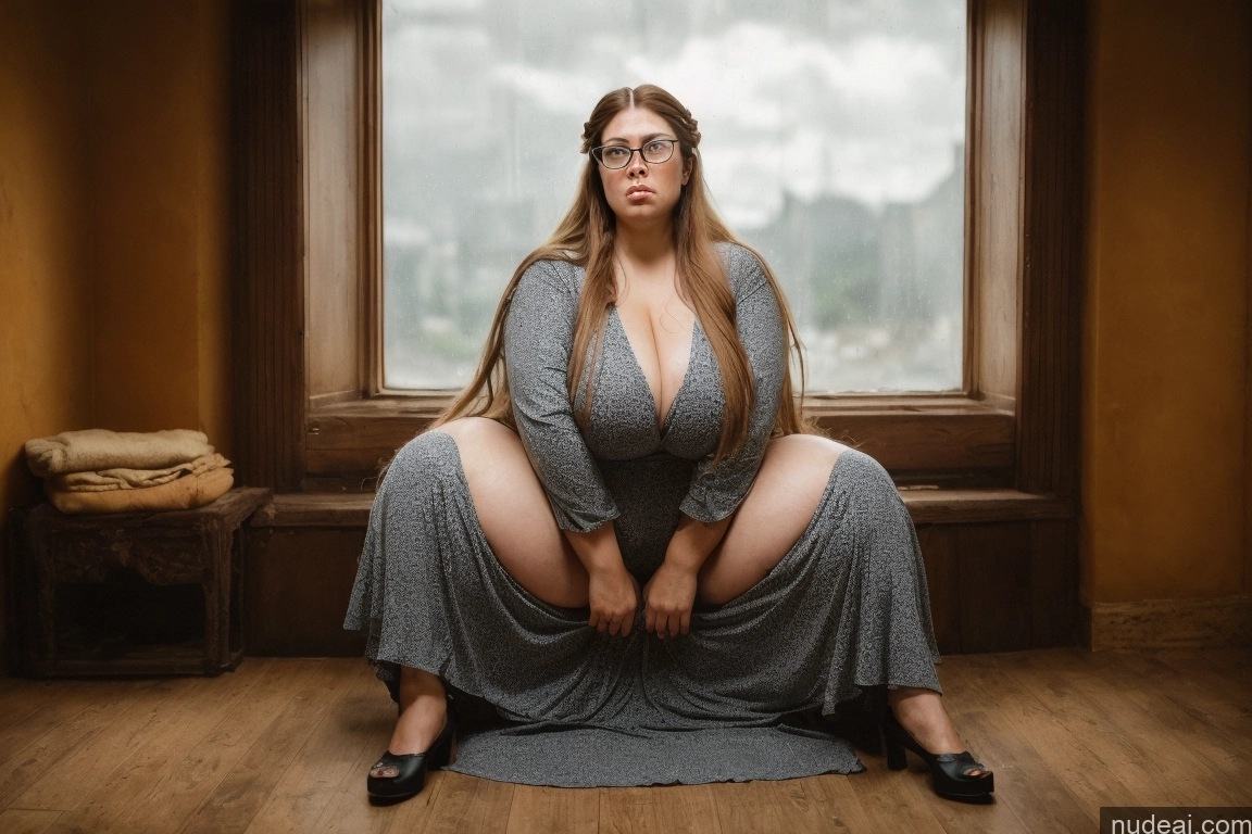 ai nude image of arafed woman sitting on a floor in a room with a window pics of One Woman Big Ass Glasses Long Hair Pubic Hair 20s Angry Ginger Vietnamese Nude Bright Lighting Detailed Huge Boobs Serious Chubby Bathroom Cumshot Front View Film Photo