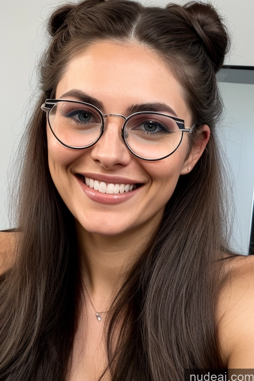 ai nude image of smiling woman with glasses and a bun in her hair pics of Woman One Perfect Boobs Glasses Beautiful Thick Long Hair Fairer Skin Tall 20s Black Hair Hair Bun Turkish Couch Spreading Legs Happy Nude