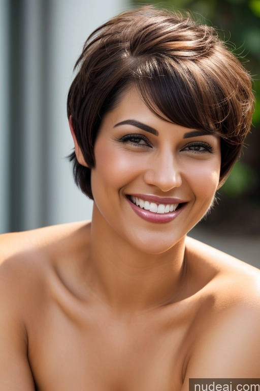 ai nude image of smiling woman with short brown hair and a white shirt pics of Woman Pubic Hair Short Hair 30s Sexy Face Seductive Happy Black Hair Straight Indian Satin Sari Partially Nude Lake