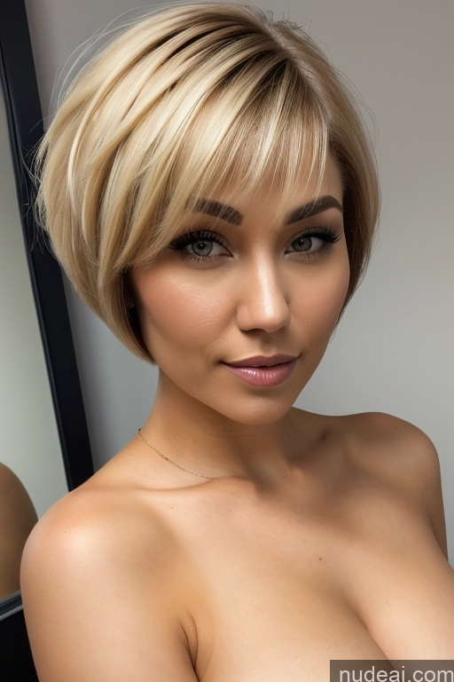 ai nude image of blond woman with a very big breast posing in front of a mirror pics of Short Hair Woman Blonde Mongolian Thick Straddling Busty