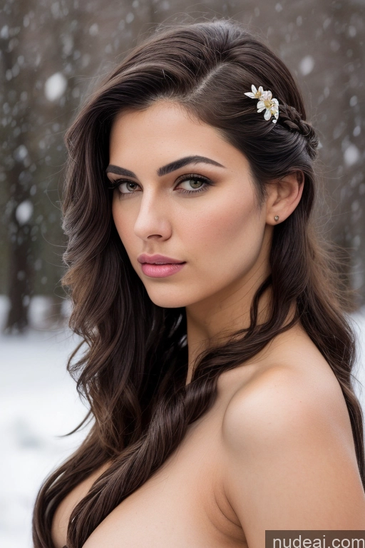 ai nude image of arafed woman with a flower in her hair posing for a picture pics of Busty Big Ass Thick Short Short Hair Dark Skin Pregnant 18 Pouting Lips Black Hair Snow Nude Long Hair One Woman Jewish