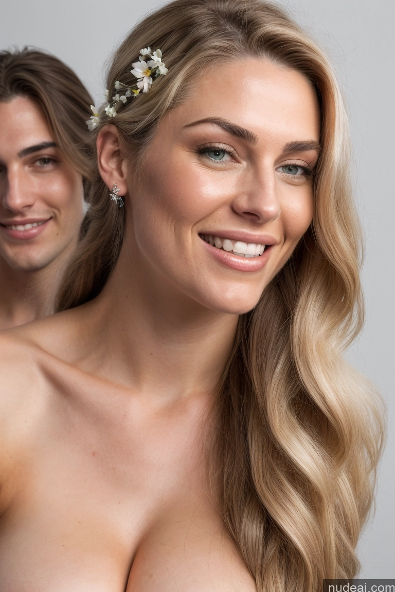 ai nude image of blond woman with a flower in her hair and a man in the background pics of Busty Long Hair Straight Spanish Illustration Bedroom Front View Nude Woman + Man Two 18 Orgasm Happy Blonde Skinny Blowjob