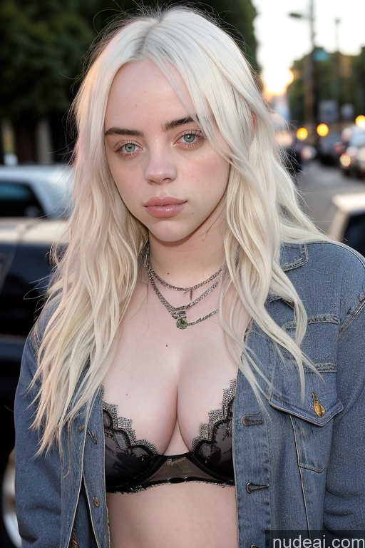 ai nude image of blonde woman with blue eyes and a black bra top posing for a picture pics of Billie Eilish Busty Beautiful Big Ass Thick 18 Model Topless Perfect Boobs Underwear