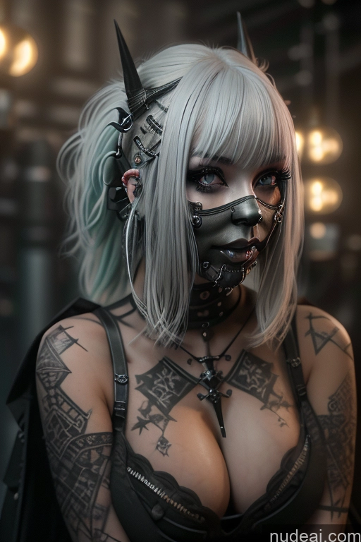 ai nude image of arafed woman with a mask and piercings posing for a picture pics of Bimbo Close-up View Nude Perfect Boobs Gothic Punk Girl Green Hair