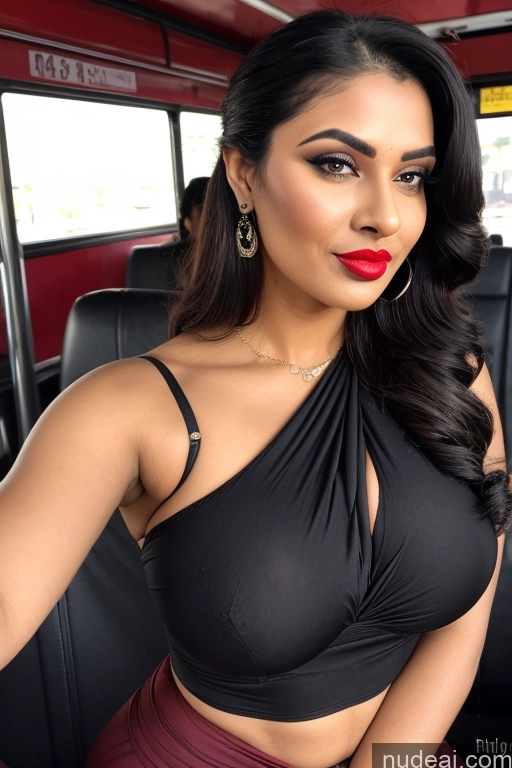 ai nude image of araffed woman in a black top and red skirt posing for a picture pics of Milf Busty Perfect Boobs Big Ass Big Hips 20s Seductive Sexy Face Hair Bun Jewelry Lipstick Stylish Indian Black Hair Sari Bus