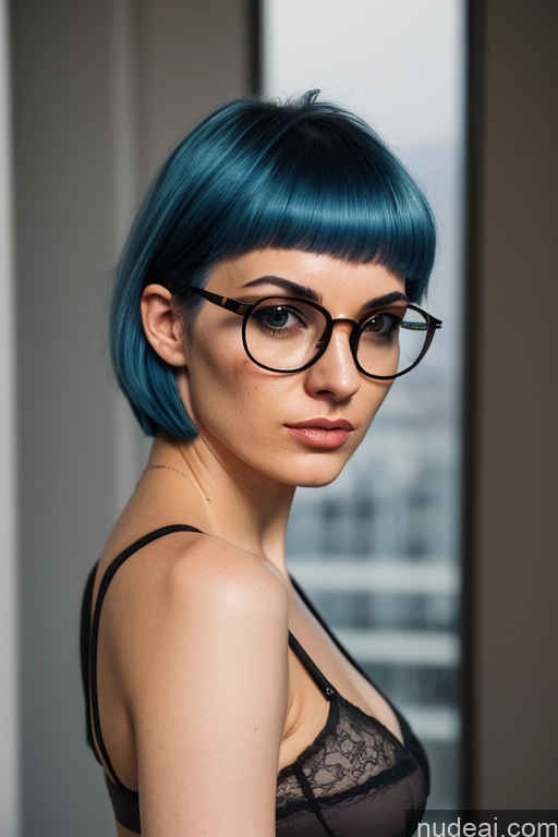 ai nude image of there is a woman with blue hair and glasses posing for a picture pics of Nude Blue Hair Bobcut Small Tits Big Ass 20s Alternative Woman Glasses Serious Seductive Back View Mirror Selfie