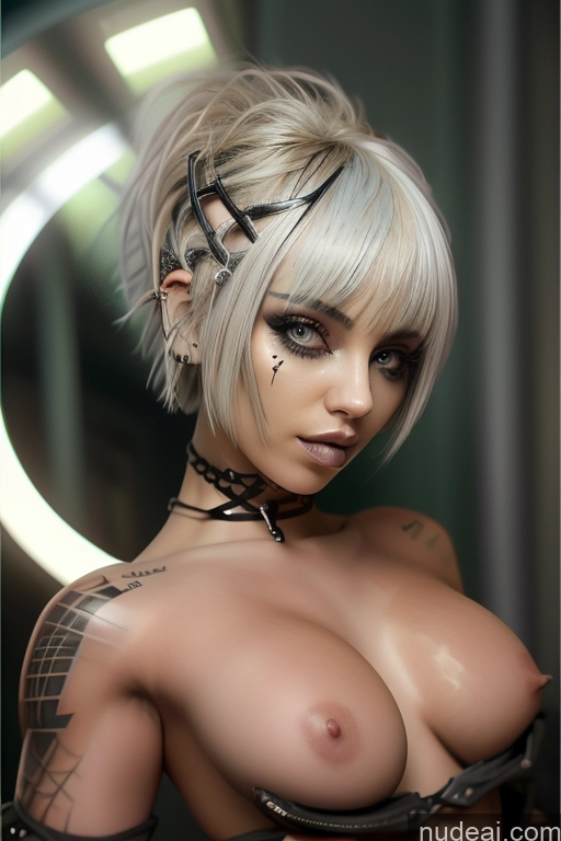 related ai porn images free for Bimbo Close-up View Nude Perfect Boobs Short Hair Gothic Punk Girl Green Hair Bra Pull Down