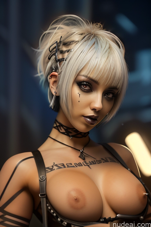 ai nude image of there is a woman with a very big breast posing for a picture pics of Bimbo Close-up View Nude Perfect Boobs Short Hair Gothic Punk Girl Bra Pull Down Rainbow Haired Girl