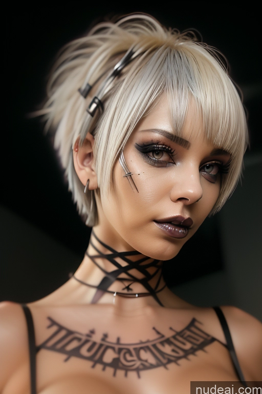 ai nude image of blond woman with tattoos on chest and chest pics of Bimbo Close-up View Nude Perfect Boobs Short Hair Gothic Punk Girl Bra Pull Down Rainbow Haired Girl