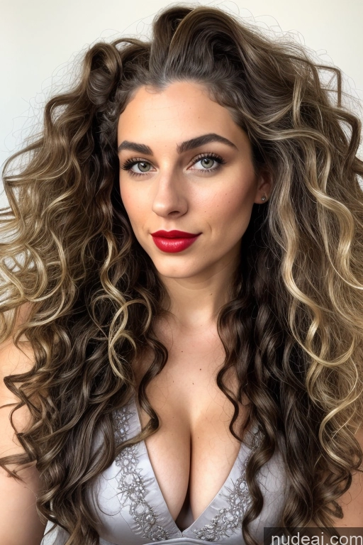 ai nude image of a close up of a woman with long curly hair and a bra pics of Woman One Lipstick Busty Beautiful Long Hair 18 Seductive German Bedroom Front View Spreading Legs Bdsm Dominatrix Satin Scarf Curly Hair Blouse Nightgown Mini Skirt