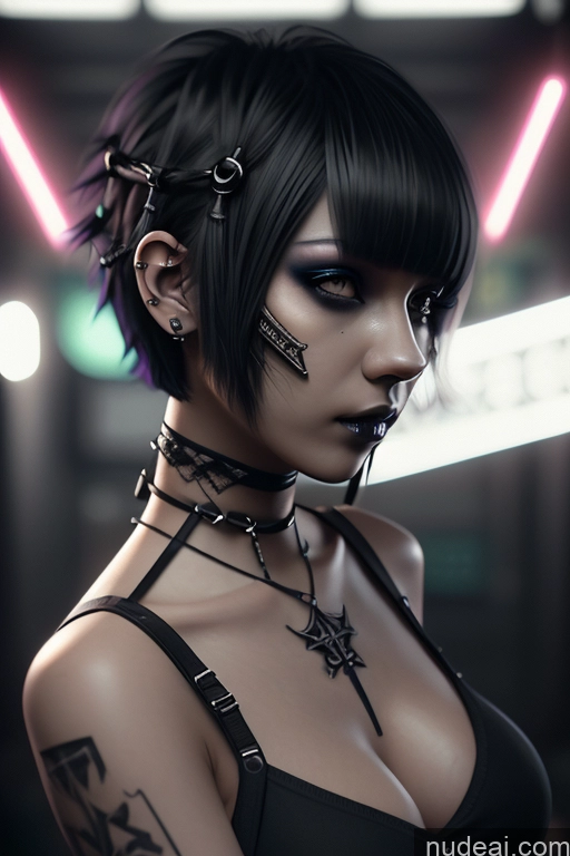 ai nude image of a close up of a woman with a tattoo on her chest pics of Sorority Cyberpunk Graphics Nude Close-up View Rainbow Haired Girl Braided Perfect Boobs Short Hair Gothic Punk Girl