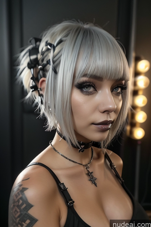 ai nude image of arafed woman with a tattoo on her chest and a black dress pics of Nude Close-up View Rainbow Haired Girl Braided Perfect Boobs Short Hair Gothic Punk Girl Raiden Mei Bimbo