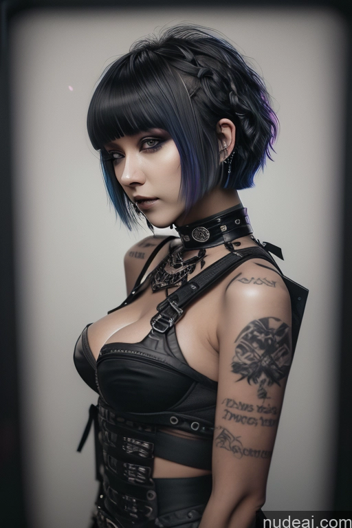 ai nude image of arafed woman with a black top and blue hair and tattoos pics of Nude Close-up View Rainbow Haired Girl Braided Perfect Boobs Short Hair Gothic Punk Girl Raiden Mei Milf