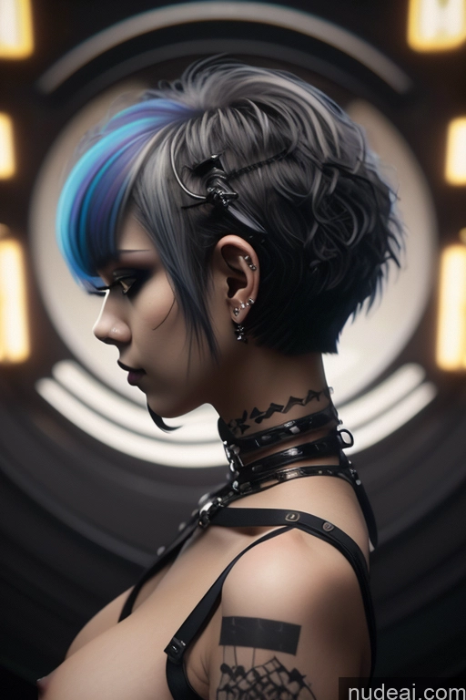 ai nude image of arafed woman with blue hair and piercings posing for a picture pics of Nude Close-up View Rainbow Haired Girl Braided Perfect Boobs Short Hair Gothic Punk Girl Raiden Mei Milf