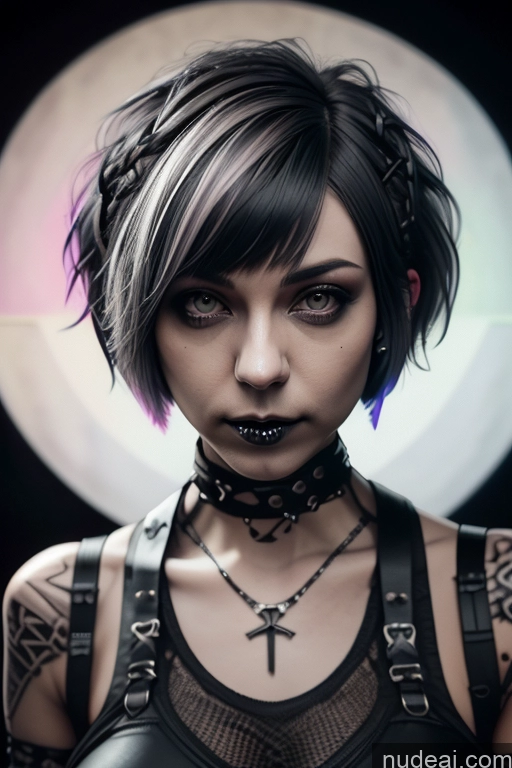 ai nude image of arafed woman with piercings and a cross necklace in front of a circular light pics of Nude Close-up View Rainbow Haired Girl Braided Perfect Boobs Short Hair Gothic Punk Girl Milf Cwgr, Girl, Pov, Penis,