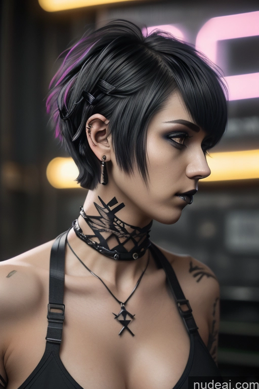 ai nude image of arafed woman with a choke and piercings in a black top pics of Nude Close-up View Rainbow Haired Girl Braided Perfect Boobs Short Hair Gothic Punk Girl Milf Cwgr, Girl, Pov, Penis,