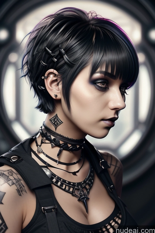 ai nude image of arafed woman with a black top and a black choker pics of Nude Close-up View Rainbow Haired Girl Braided Perfect Boobs Short Hair Gothic Punk Girl Milf Illustration