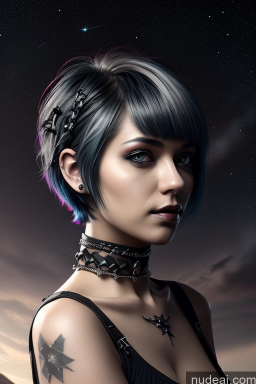 ai nude image of arafed woman with a black top and a choke and a tattoo pics of Nude Close-up View Rainbow Haired Girl Braided Perfect Boobs Short Hair Gothic Punk Girl Milf Stargazing