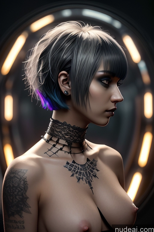 ai nude image of arafed woman with a tattoo on her chest and neck pics of Nude Close-up View Rainbow Haired Girl Braided Perfect Boobs Short Hair Gothic Punk Girl Milf Stargazing