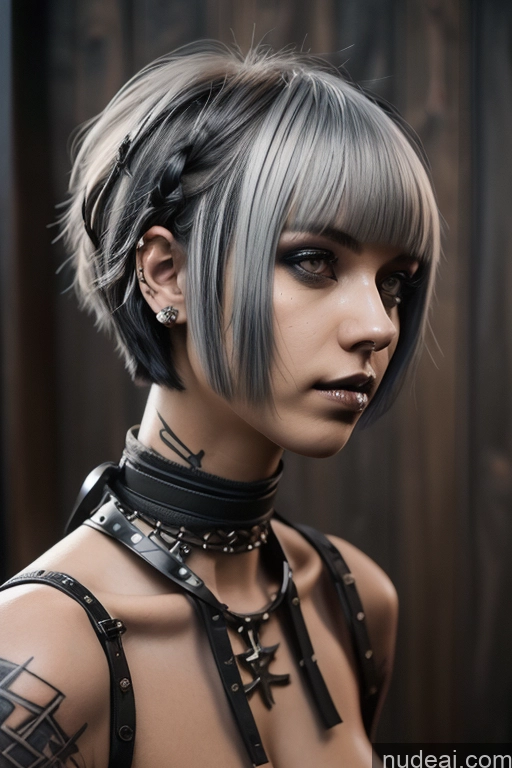 ai nude image of arafed woman with a black and grey hair and piercings pics of Nude Close-up View Rainbow Haired Girl Braided Perfect Boobs Short Hair Gothic Punk Girl Milf Wooden Horse