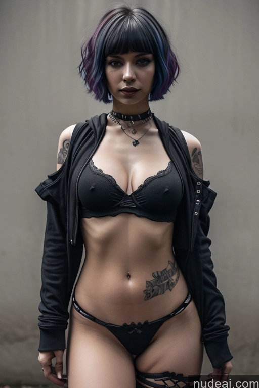 ai nude image of arafed woman with purple hair and tattoos posing for a picture pics of Nude Close-up View Rainbow Haired Girl Braided Perfect Boobs Short Hair Gothic Punk Girl Milf Cropped Hoodie Underboob Spread_legs, Pussy, Split_legs