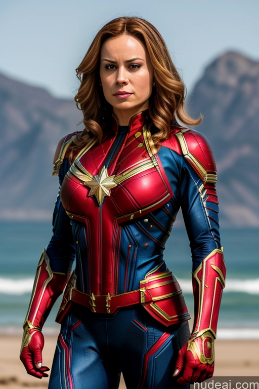 Regal Front View Muscular Busty Cosplay Superhero Captain Marvel Neon Lights Clothes: Red