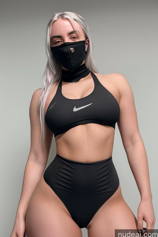 ai nude image of arafed woman in a black sports bra top and a black mask pics of Busty Beautiful Big Ass 18 3d Nude Big Hips Billie Eilish Topless Detailed Athlete Face Mask Skinny Devil