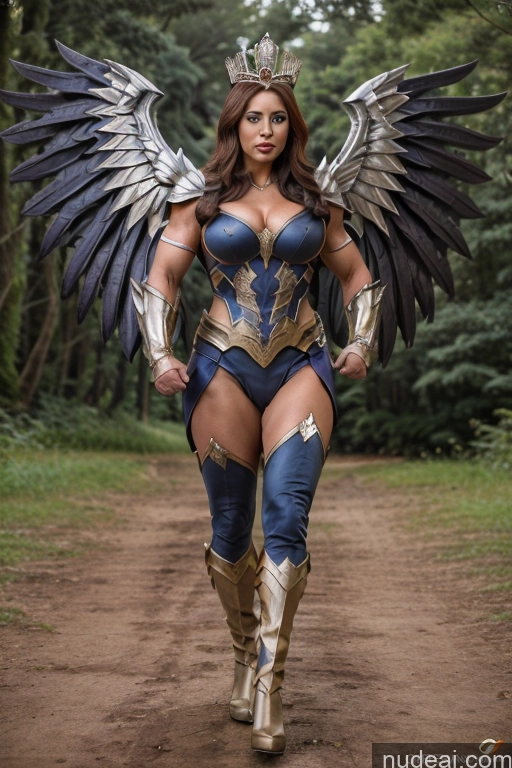 ai nude image of a woman in a costume with wings and a crown pics of Regal Cosplay Busty Muscular Front View Has Wings Superhero 20s