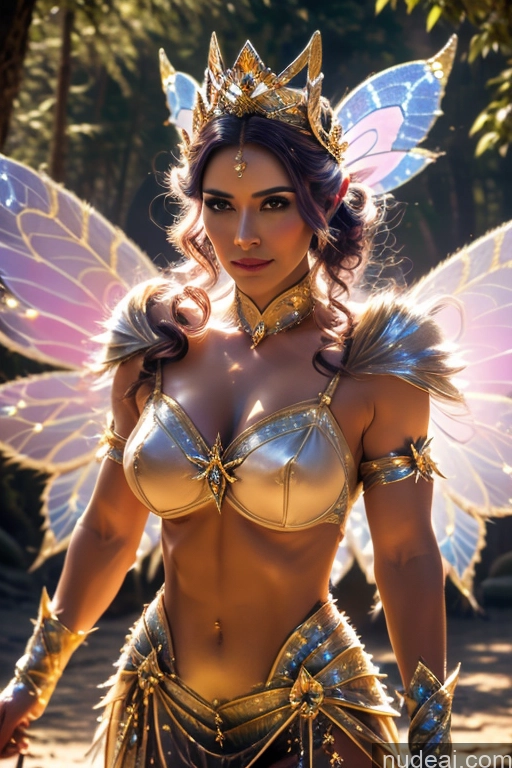 ai nude image of araffes in a gold costume with wings and a crown pics of Regal Cosplay Busty Muscular Front View Fairy