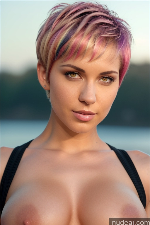 related ai porn images free for Athlete Perfect Boobs Short Hair Nude Close-up View Rainbow Haired Girl Slicked Bra Pull Down Dream Mecha Girl