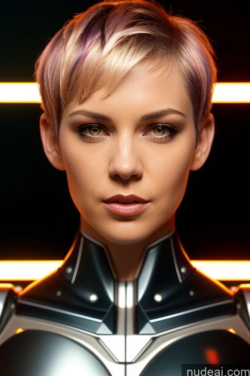 ai nude image of blond woman with short hair wearing a futuristic suit and posing for a picture pics of Perfect Boobs Short Hair Nude Close-up View Rainbow Haired Girl Slicked Dream Mecha Girl Bra Pull Down Cyborg