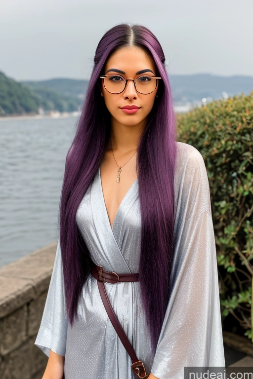 ai nude image of arafed woman with purple hair and glasses standing near a body of water pics of Woman One Small Tits Beautiful Small Ass Short Skinny Long Hair Pubic Hair Fairer Skin Straight Purple Hair 18 Kimono Glasses Pouting Lips Asian