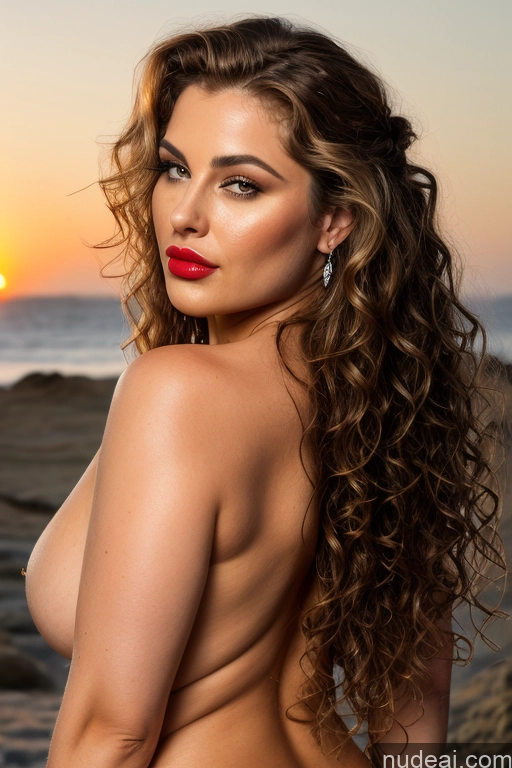 ai nude image of arafed woman with long curly hair and red lipstick posing on the beach pics of One Busty Seductive Orgasm Ginger Messy White Bedroom Front View Nude Topless Straddling Pouting Lips Thick Chubby Milf Sunglasses Lipstick Long Hair Curly Hair Oiled Body 30s