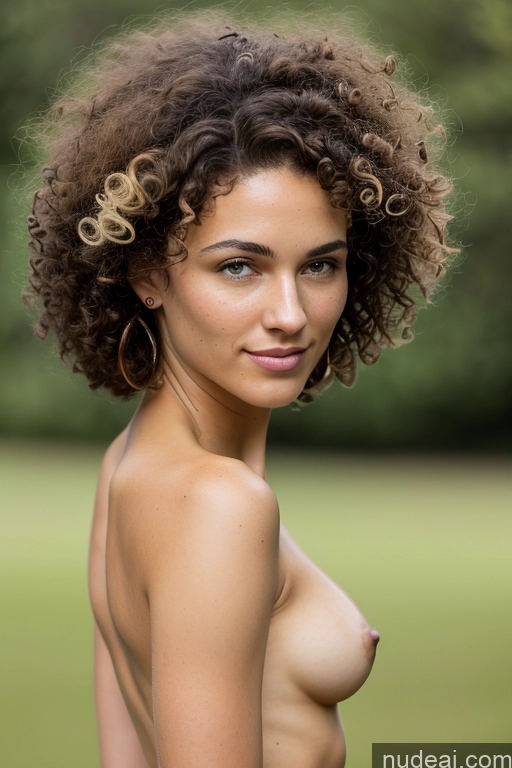 ai nude image of arafed woman with curly hair posing in a field pics of Woman One Curly Hair Skinny Fairer Skin Big Ass Big Hips Black Hair Nude Small Tits White Slicked 18 Seductive Side View