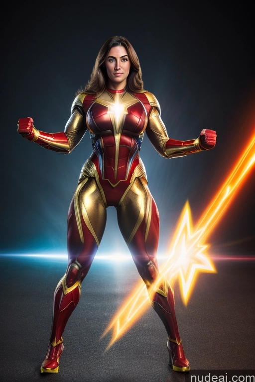 ai nude image of a close up of a woman in a suit with a lightning bolt pics of Busty Superhero Cosplay Muscular Science Fiction Style Dynamic View Heat Vision Neon Lights Clothes: Red Powering Up Neon Lights Clothes: Orange Neon Lights Clothes: Yellow Mary Thunderbolt