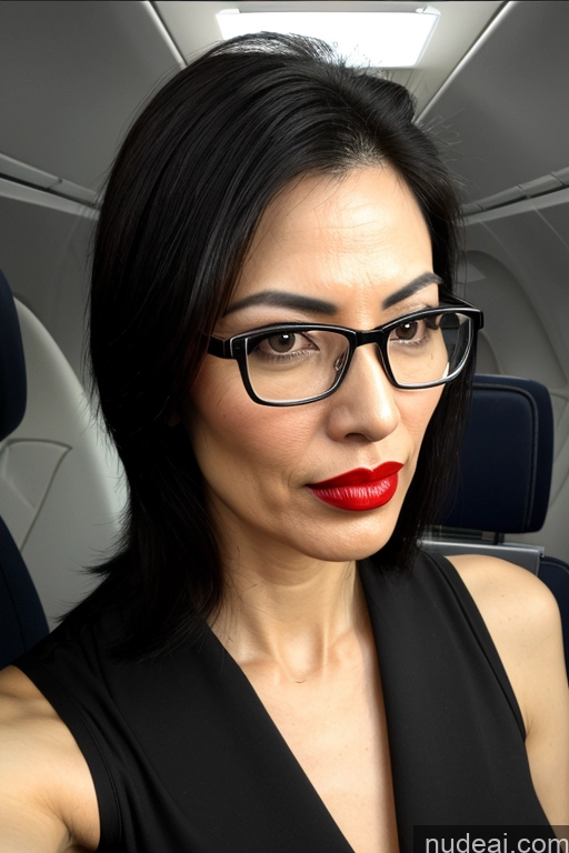 ai nude image of woman with glasses and red lipstick in a plane pics of Milf Two Small Tits Skinny Fairer Skin Tall Black Hair Straight Chinese Side View Nude Diamond Jewelry Serious Orgasm 50s Flight Attendant Properkissing Lipstick