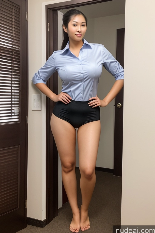 ai nude image of there is a woman in a short skirt standing in a doorway pics of Woman Busty 18 Ponytail Malaysian Secretary Front View Shirt Panties