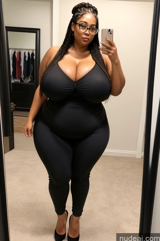 ai nude image of araffe woman taking a selfie in a mirror in a black dress pics of Woman One Huge Boobs Big Ass Chubby Thick Long Legs Big Hips Long Hair Fairer Skin 20s Serious Black Hair Bangs White Mirror Selfie Bathroom Spreading Legs Nude Bright Lighting Detailed