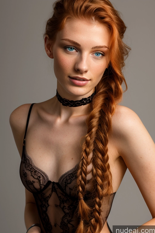 ai nude image of arafed woman with long red hair wearing a black bra pics of 18 Ginger Small Tits Skinny Seductive Nude Choker Two Dutch Front View Braided