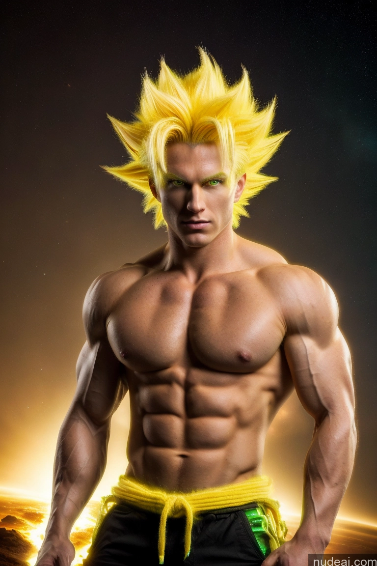 Super Saiyan 3 Muscular Cosplay Busty 18 Super Saiyan Science Fiction Style Neon Lights Clothes: Yellow Neon Lights Clothes: Orange Neon Lights Clothes: Red Dynamic View Space