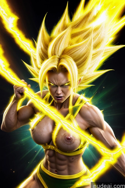 Super Saiyan 3 Powering Up Busty Muscular Super Saiyan Regal Neon Lights Clothes: Yellow Space