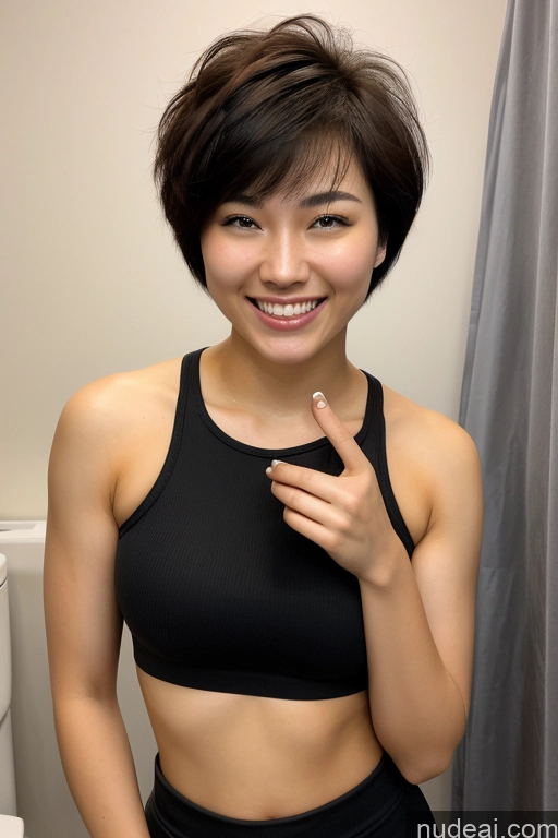 related ai porn images free for One Short Hair 18 Happy Black Hair Messy Korean Bathroom Front View Working Out Crop Top Detailed Woman