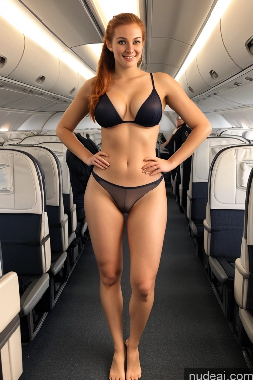 ai nude image of arafed woman in a bikini standing in an airplane pics of Woman Busty 18 Ginger Ponytail Flight Attendant Topless Transparent Panties Front View