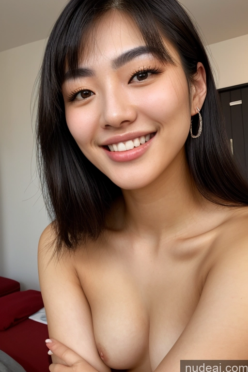 ai nude image of arafed asian woman with a big breast posing for a picture pics of Woman Several Small Tits Small Ass Pubic Hair 18 Happy Black Hair Bangs Korean Front View Nude Topless Jewelry Bright Lighting Soft + Warm Church