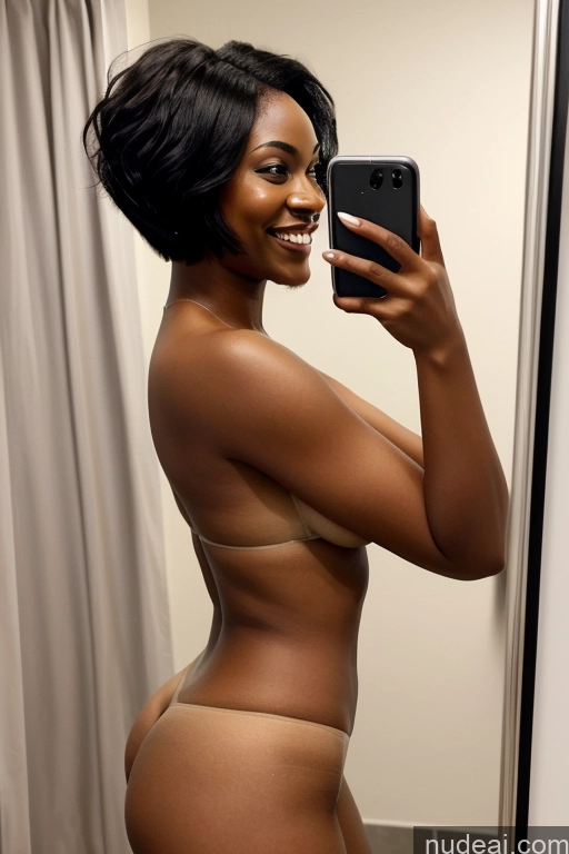 ai nude image of there is a woman taking a selfie in a mirror pics of One Thick 20s Happy Black Hair Short Hair African Mirror Selfie Bathroom Side View Nude T-pose Partially Nude